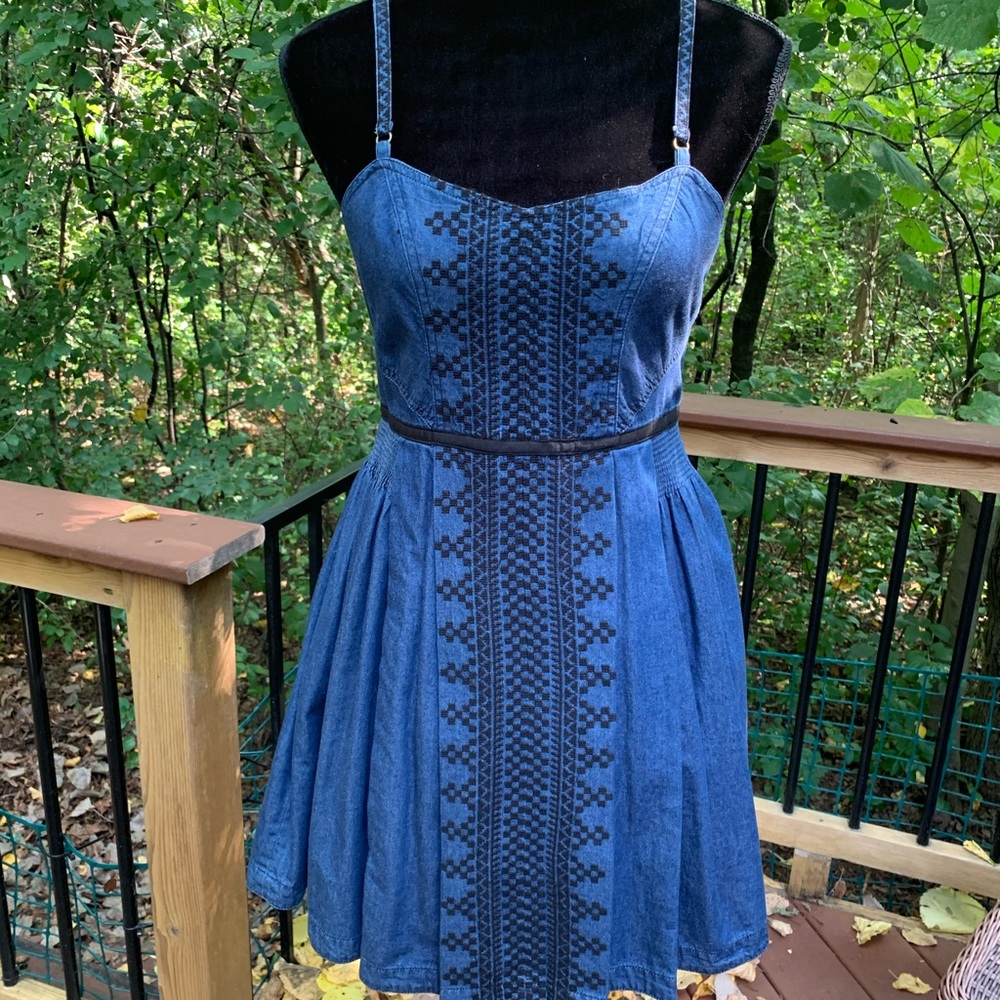 Free People Romantics Mount St Helens Denim A-Line Zip Dress - Picture 2 of 8
